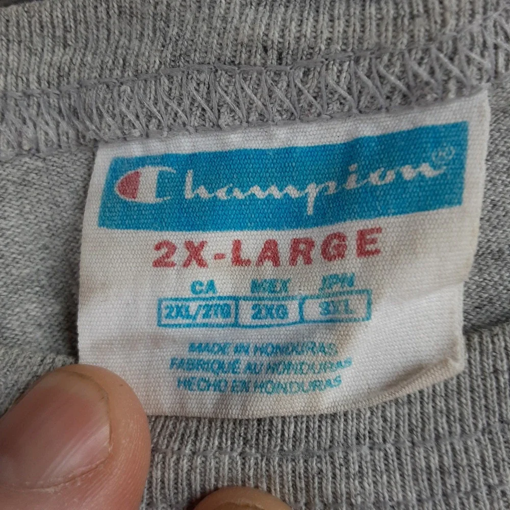 Champion Mens Heather Gray Script Logo Graphic T-Shirt 2XL GT19 Short Sleeve